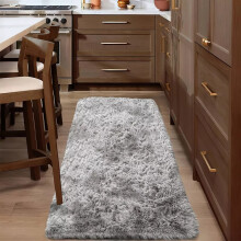 (60cm x 220cm (2ft x 7ft 7")_Runner, Tye Dye Silver) Nonslip Shaggy Fluffy Rugs Soft Extra Large Living Room Bedroom Carpets