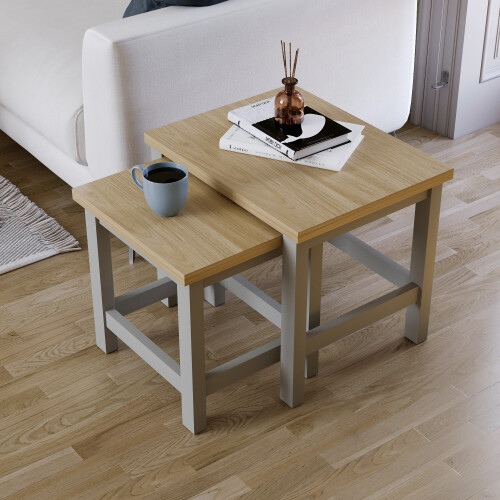 Vida Designs (Grey & Oak) Arlington Nest of 2 Tables Side Lamp Table Set 2