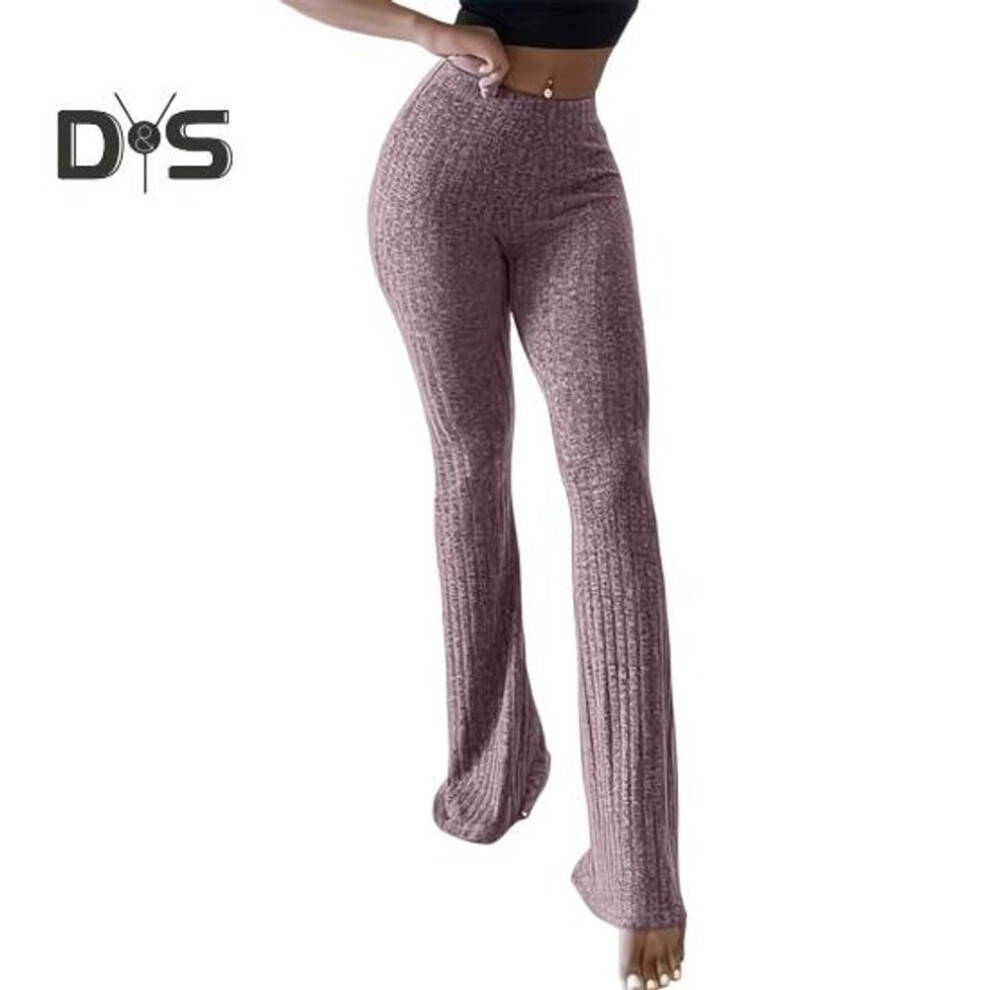(pink, S) Women Yoga Pants High Waist Flared Leg Wide Leggings Solid Color Elastic Waistband Sport Pants Daily Wear