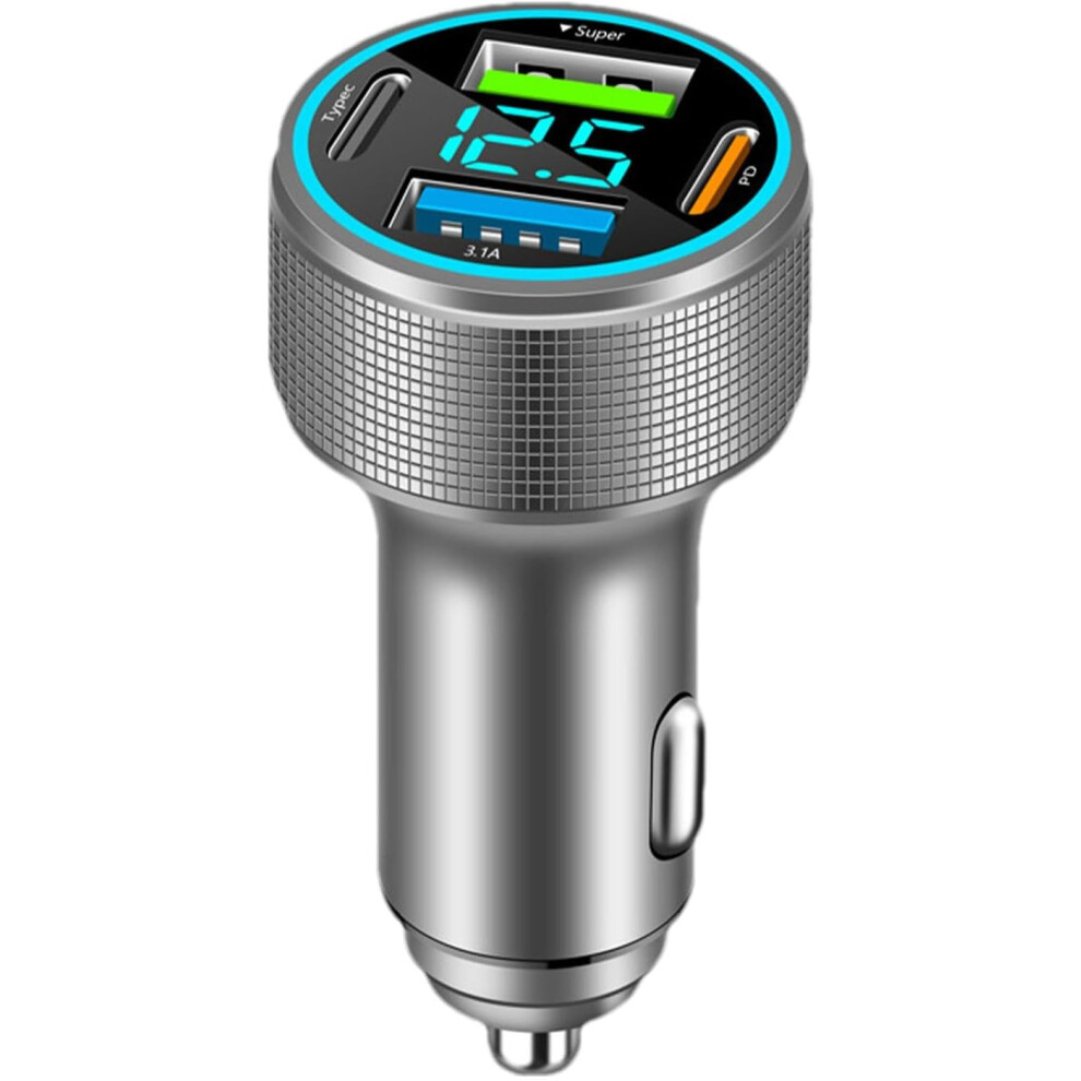 (Titan2) Car USB Charger with Multiple Ports, Car Phone Charger - Automatic Mobile Phone 4-Port Type C USB Charger | LED Digital Display Quick Charge Car