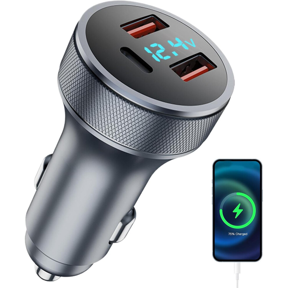 3 Port Car Charger Adapter, Quick Charge Car Charger, Car Charger Adapter in High Speed Charging Design, LED Digital Display Car Charger for Vehicles