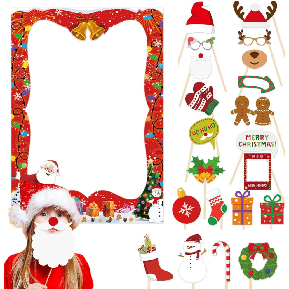 Christmas Photo Props, Photo Booth Frame | Christmas Photo Booth Background Craft Background Accessories, Funny Elk Selfie Posing Signs, 21 x Photo