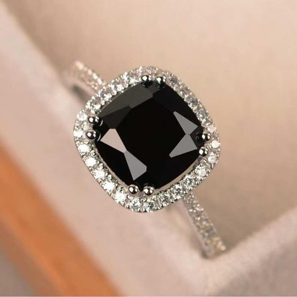 (black, Number 7) Sanjie European-american Classic Ring With Black Square Diamond For Women