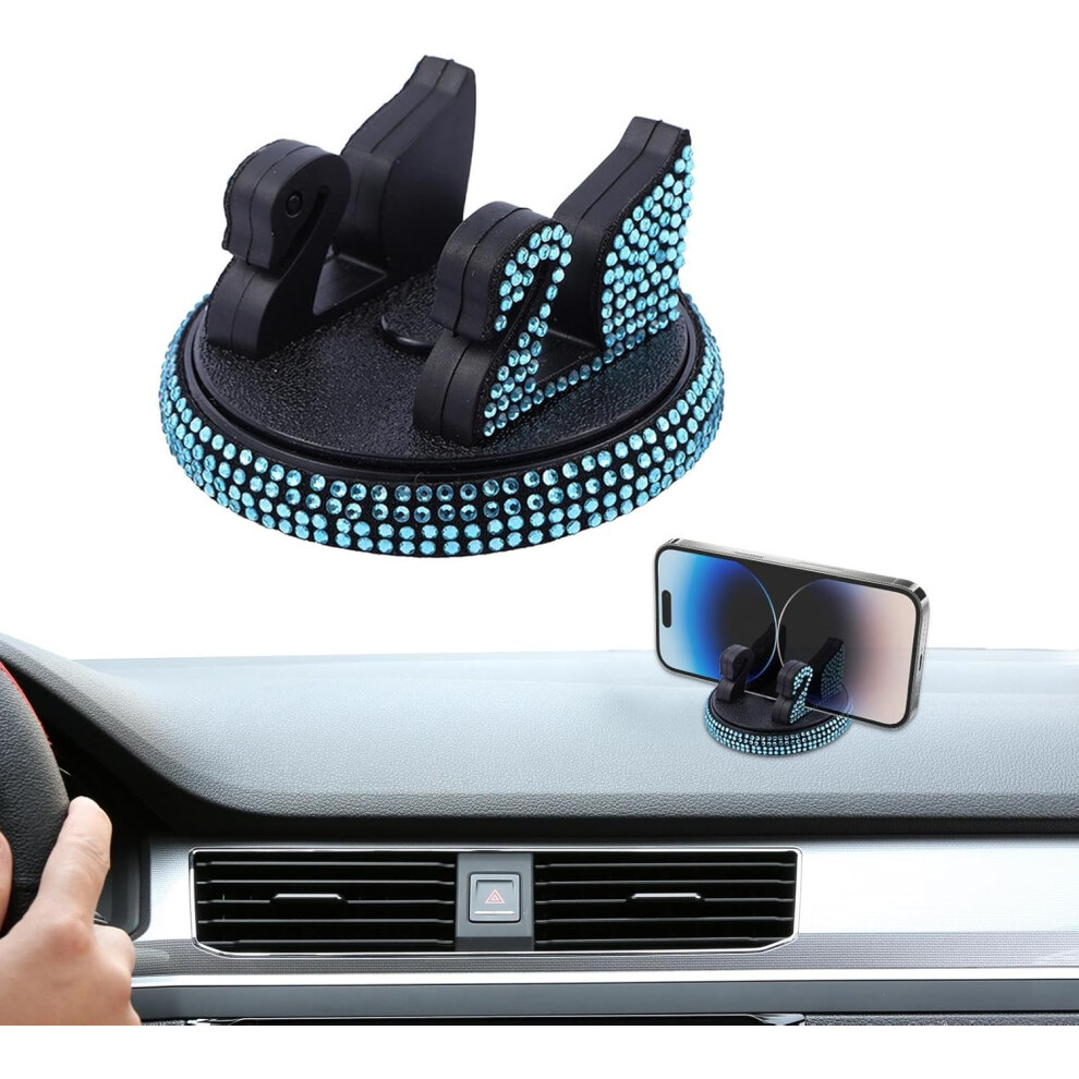(Blue) Car Phone Stand, Dashboard Phone Holder, Multifunctional Phone Stand For Car Dashboard, Non-Slip Bling Phone Stand For Non-Blocking Desk Blue