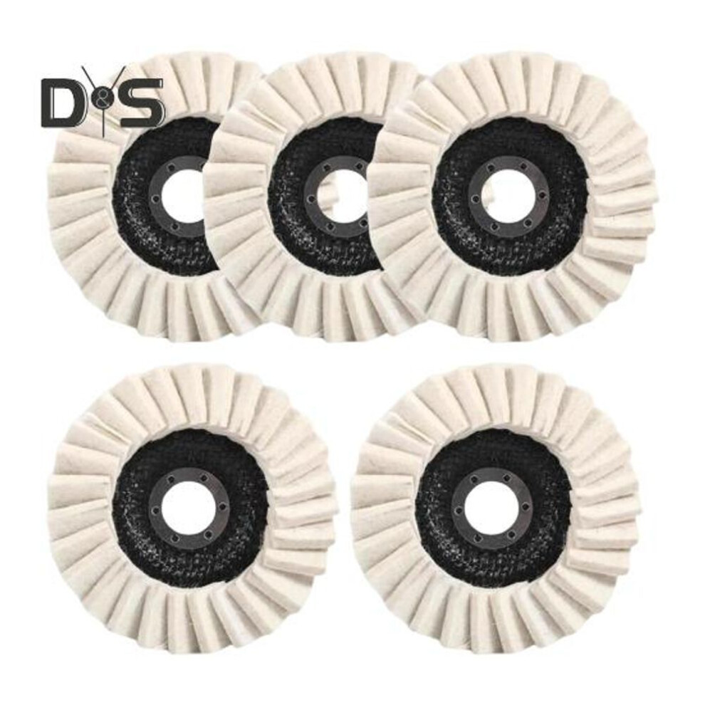 (as the picture, 4.5inch 5pcs) 1/2/5Pcs 4.5 Inch/5 Inch Wool Felt Flap Polishing Disc Wool Round Polishing Buffing Wheel Pad for Metal Marble Stone Furniture Car Wax