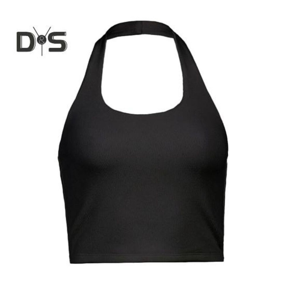 (M, black) Women Vest Halter Neck Sleeveless Suspender Tops Slim Fit Sexy Threaded Texture Tank Tops Daily Wear