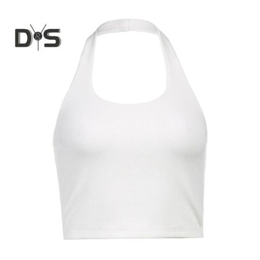 (M, white) Women Vest Halter Neck Sleeveless Suspender Tops Slim Fit Sexy Threaded Texture Tank Tops Daily Wear
