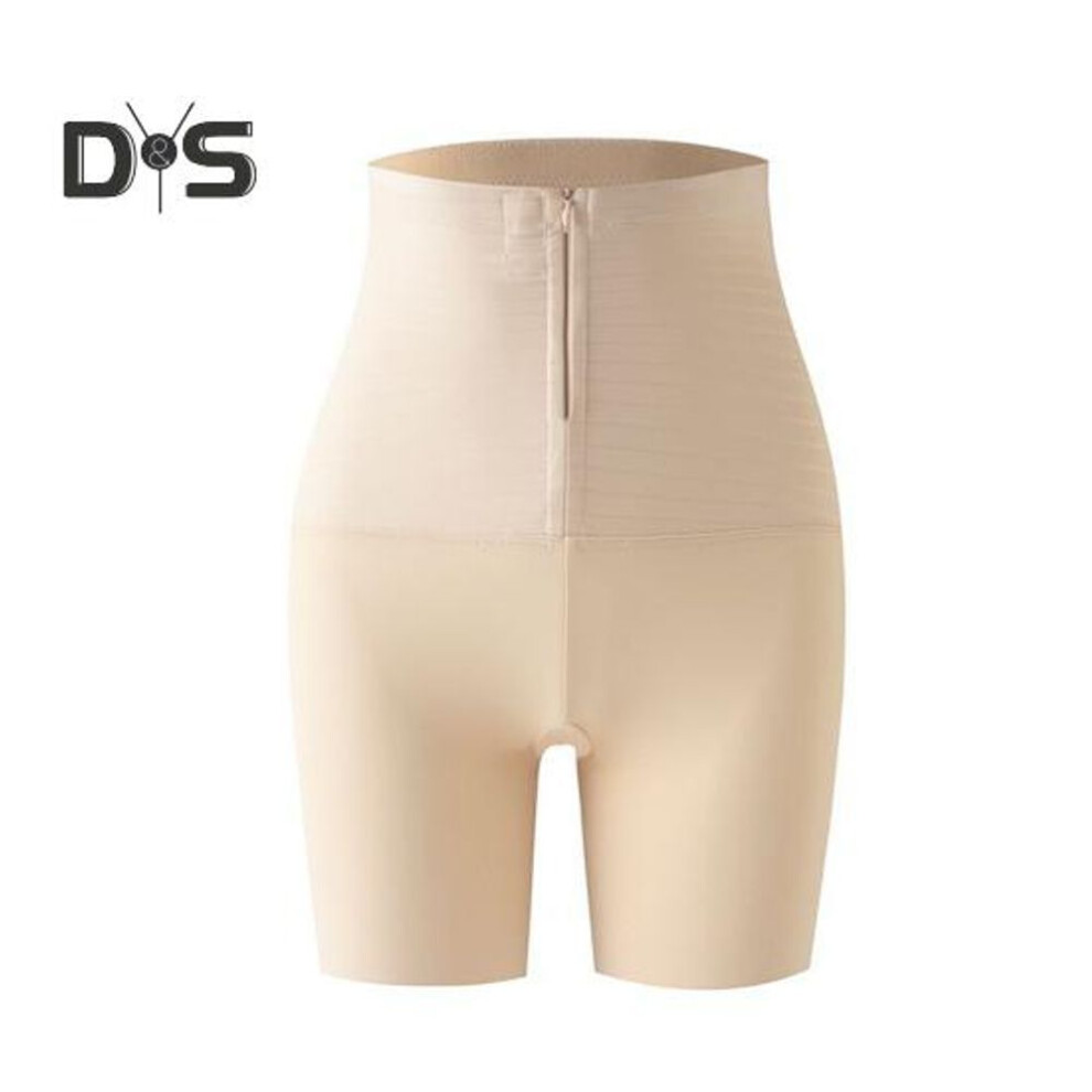 (beige, L) High Waist Shaping Pants Zipper Buckle Closure Tummy Control Anti-exposture Safety Pants Invisible Buttock Lift Shorts Memory Cartilage Shapewear