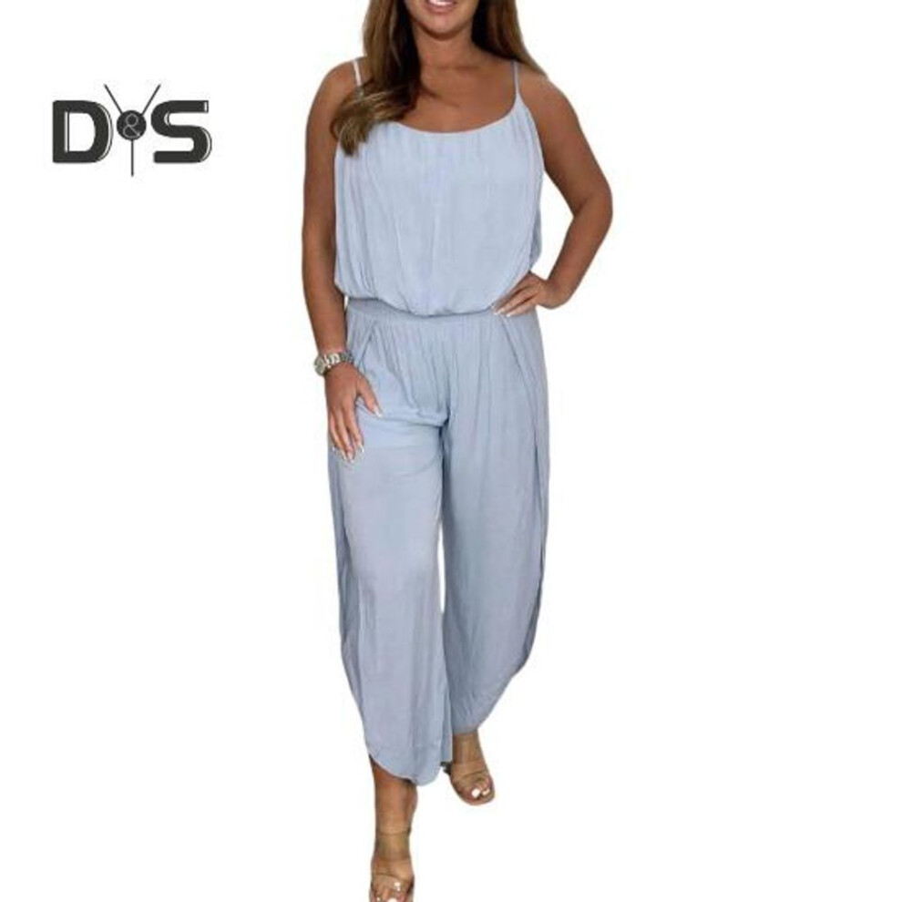 (3XL, light blue) Women Slip Jumpsuit Wide Leg Backless Sleeveless Vest Type Collarless Elastic Waist Daily Loose Outfit for Spring Summer