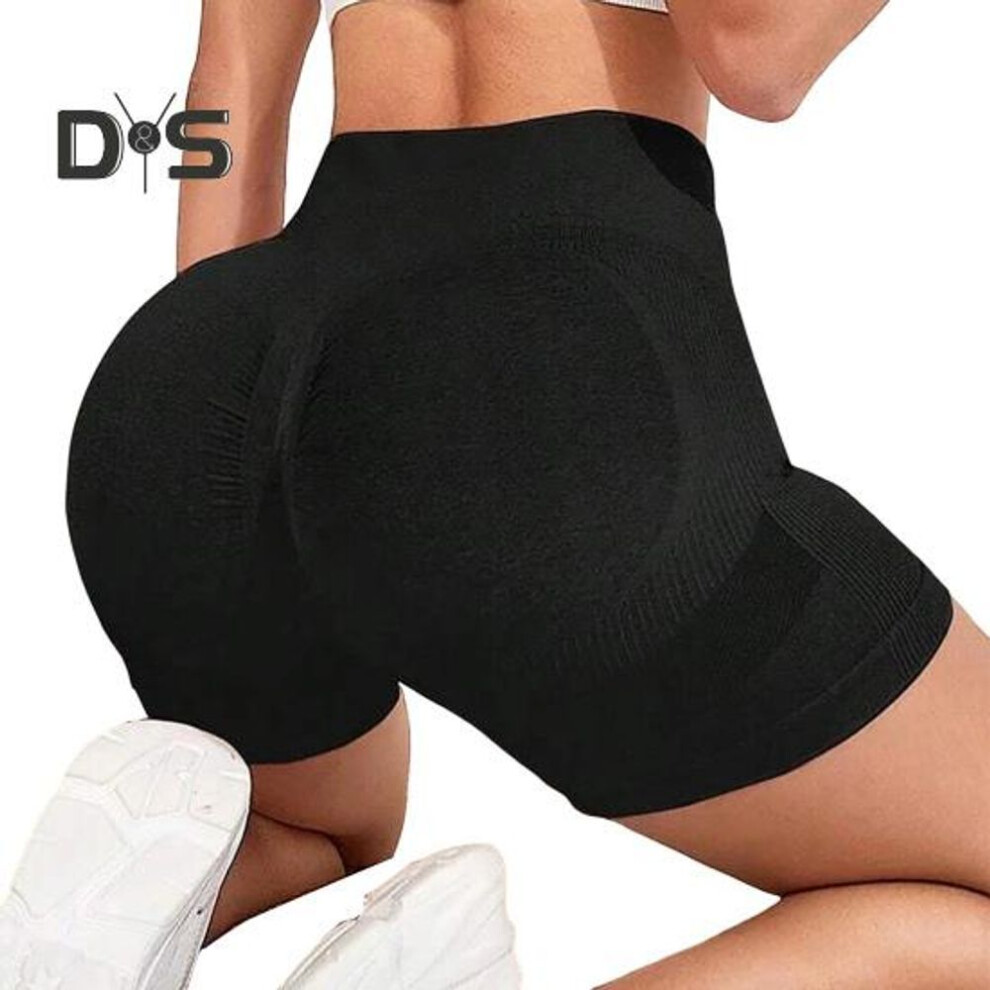 (black, M) Yoga Shorts Slim Fit High Elasticity Tummy Control Seamless Quick Dry Anti-exposure Butt Lifted Soft High Waist Jogging Running Sports Shorts