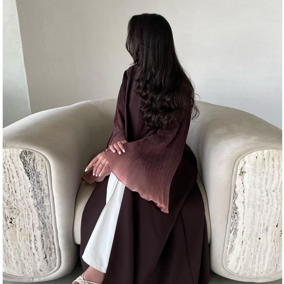 (One Size, brown) Open Front Abaya Muslim Flare Sleeve Casual Arabian Abayas Middle-east Elegant Turkey Kaftans Women Jilbabs Islamic Maxi Dresses