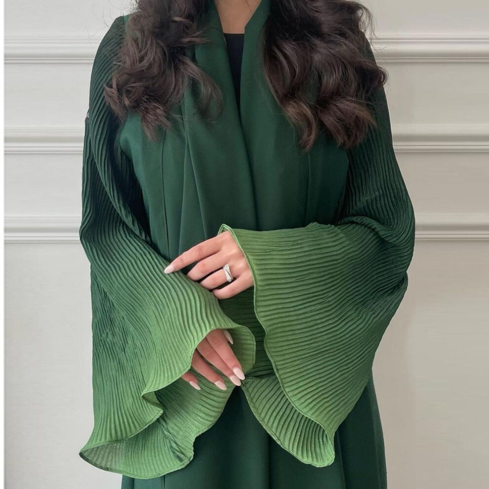 (One Size, green) Open Front Abaya Muslim Flare Sleeve Casual Arabian Abayas Middle-East Elegant Turkey Kaftans Women Jilbabs Islamic Maxi Dresses