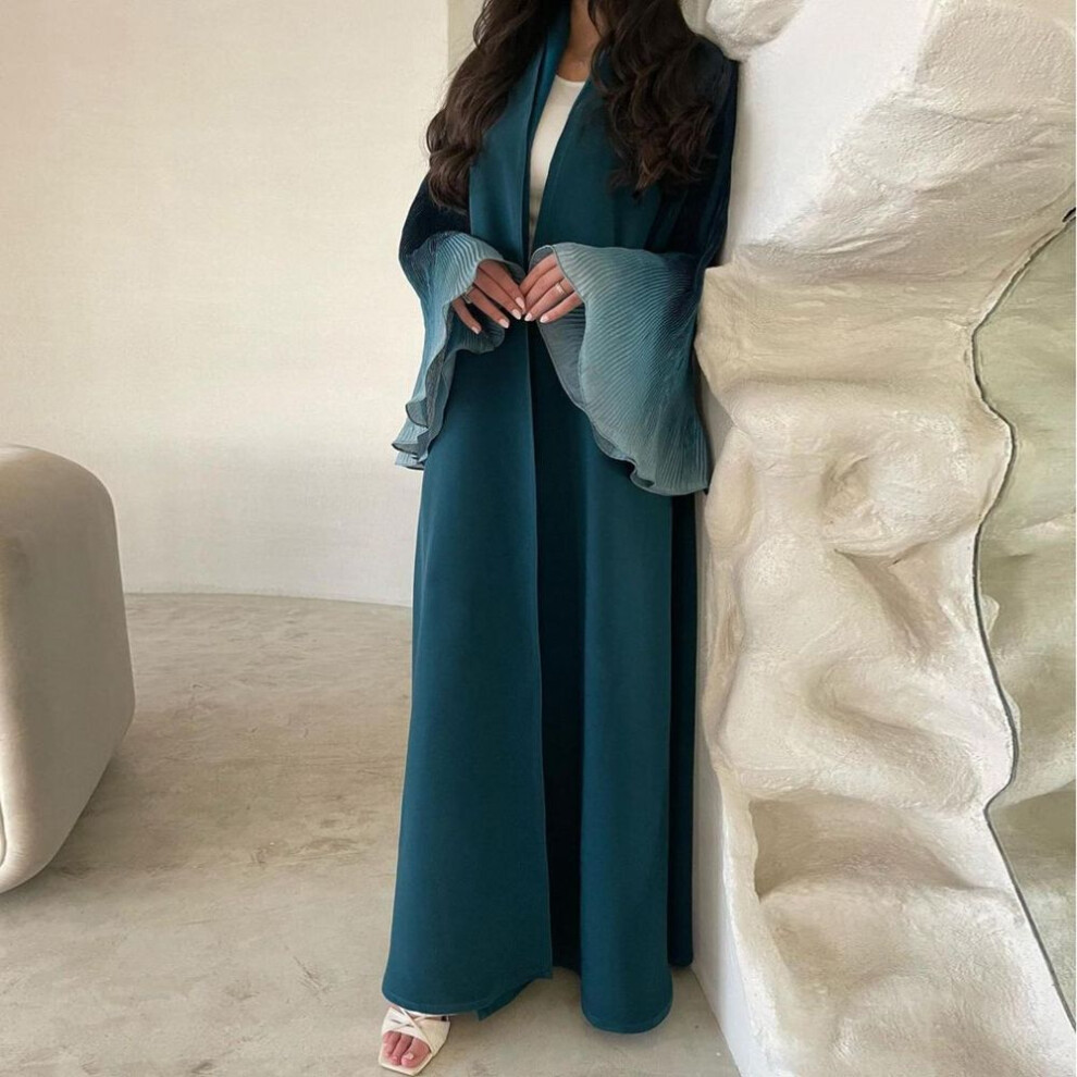 (One Size, blue) Open Front Abaya Muslim Flare Sleeve Casual Arabian Abayas Middle-East Elegant Turkey Kaftans Women Jilbabs Islamic Maxi Dresses