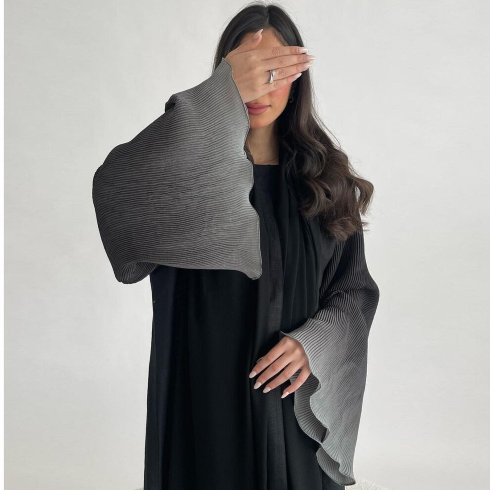 (One Size, black) Open Front Abaya Muslim Flare Sleeve Casual Arabian Abayas Middle-East Elegant Turkey Kaftans Women Jilbabs Islamic Maxi Dresses