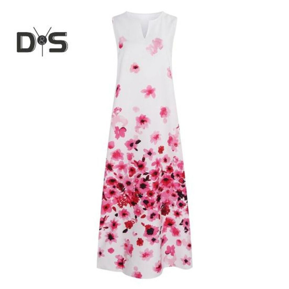 (white, XXXL) Summer Women Maxi Dress Flower Printing A-line Loose Sleeveless Long Dress With Pockets Plus Size Big Hem Flowy Dress For Prom Daily Banquet