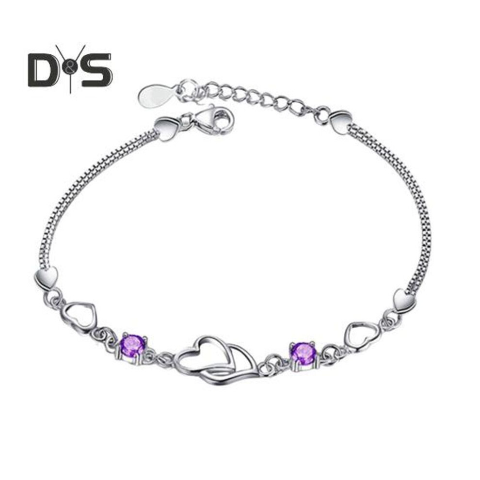 (purple) Intertwined Hearts Bracelet Copper Alloy Bracelet with Rhinestone Female Wrist Jewelry Valentine's Day Anniversary Gift for Her Girlfriend Wife