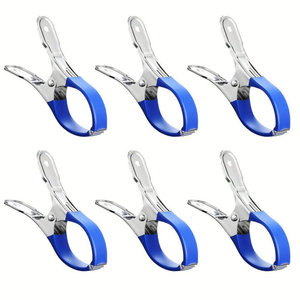 (blue, 6PCS) 6pcs Durable Stainless Steel Pool Cover Clips with Blue Plastic Handles - Heavy-Duty, Windproof Spring Clips for Secure Ground Pool Covers