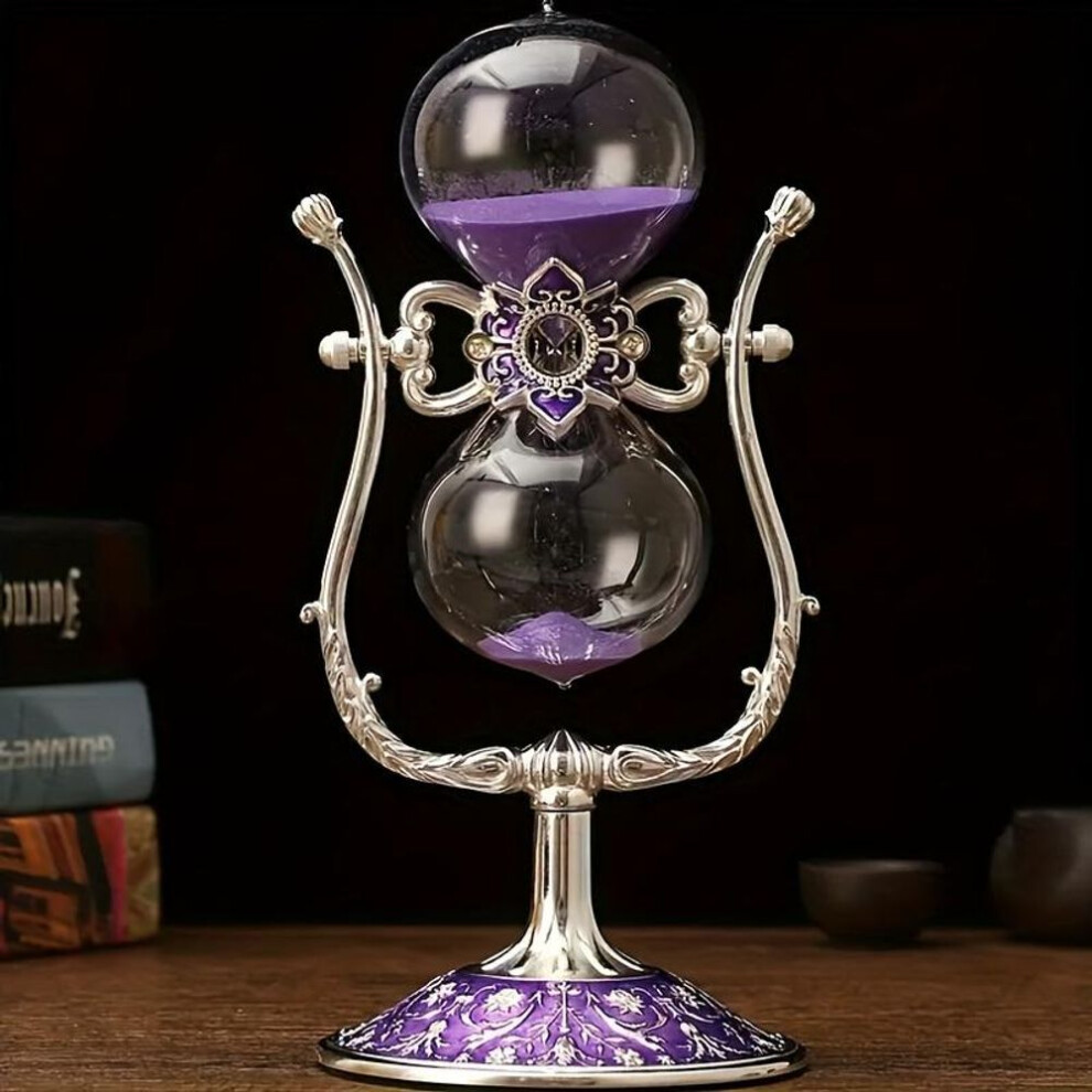 (purple) 1pc Vintage U-shaped Sand Timer, Elegant Glass Hourglass With Metal Stand, Decorative Timepiece,  For Office, Study Desk, Home Decor, Ideal Gift