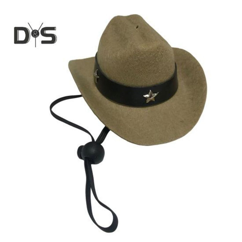 (khaki, S) Pet Cowboy Hat Adjustable Mini Cat Cowboy Costume Accessory with Chin Strap for Halloween Christmas Parties