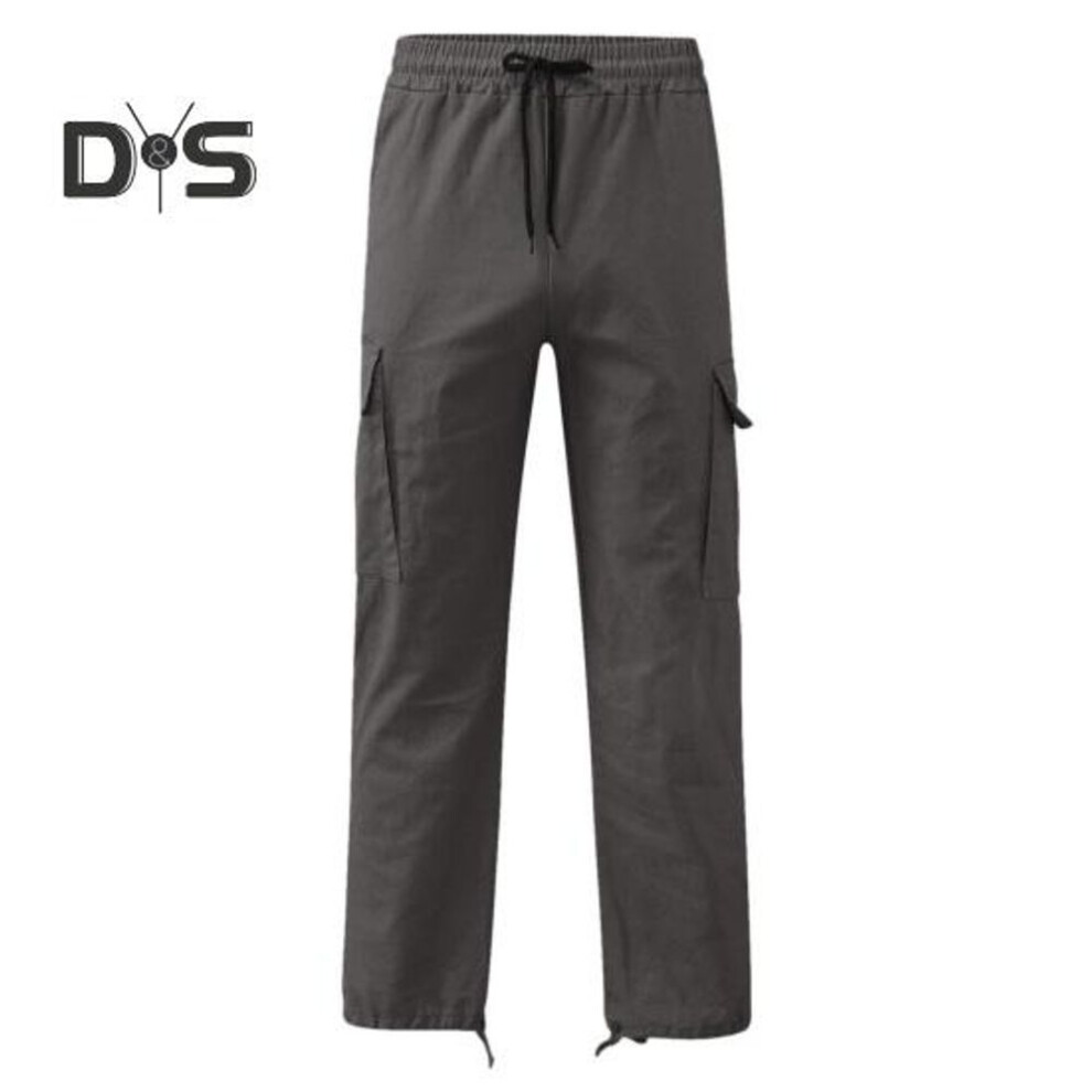 (dark gray, M) Men Cargo Trousers with Multi Pockets Drawstring Elastic Waist Solid Color Loose Pants for Work Leisure And Sports