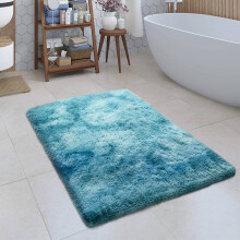 (50 x 80 cm (1 ft 6 in x 2 ft 6 in)_Bath Mat, Tye Dye Teal) Nonslip Shaggy Fluffy Rugs Soft Extra Large Living Room Bedroom Carpets