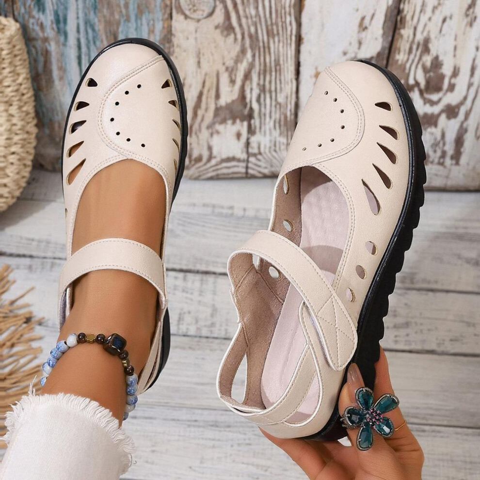 (as the picture, 37) Summer New Bag Head Hollow Sandals Velcro Breathable Thick-soled Sandals Spot Fashion Casual Soft-soled Hole Shoes