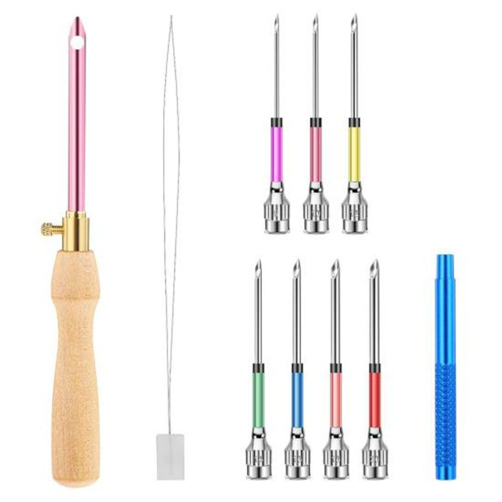 (as the picture, A) Embroidery Punch Needle Set Complete Punch Needle Set With Needle Threader Stainless Steel Needles With Wooden Handle For Adults Beginner Diy Craft