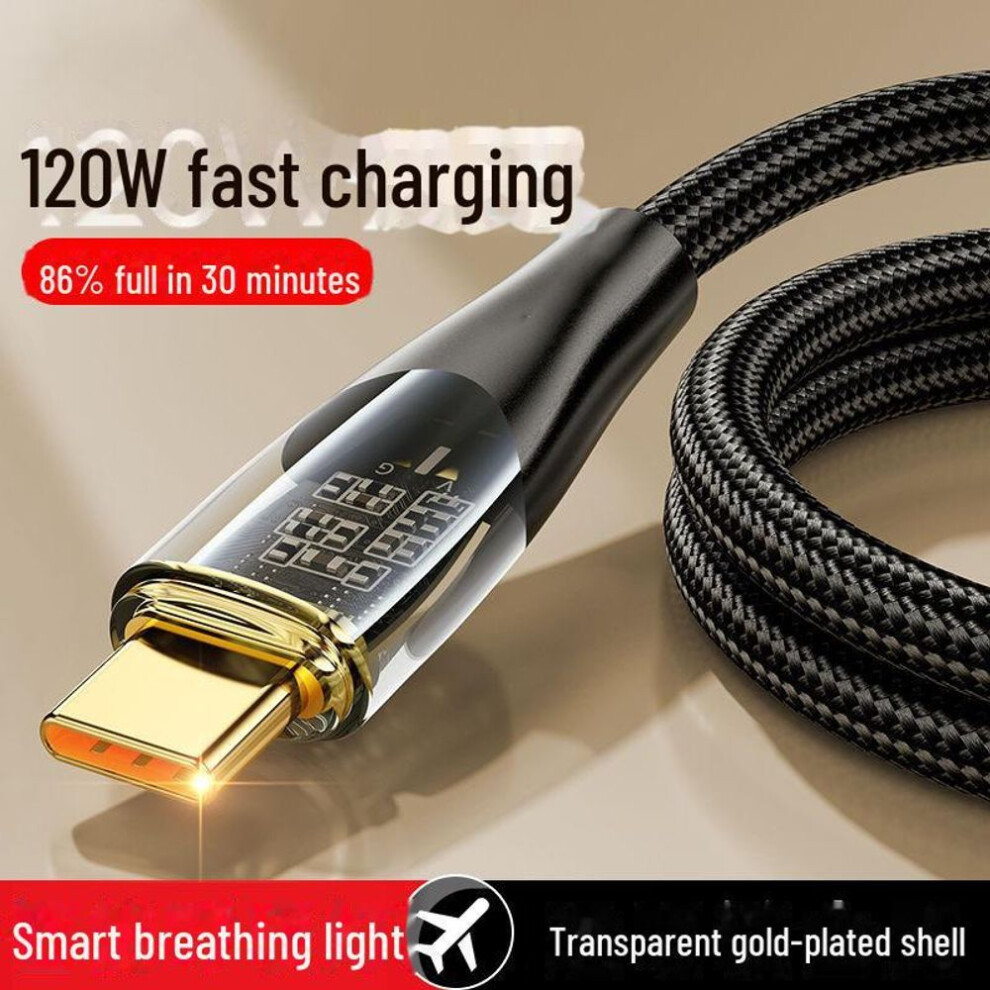 (black, 25 cm) 2m Gold-Plated 120W Fast Charging USB-C Data Cable for Huawei Honor