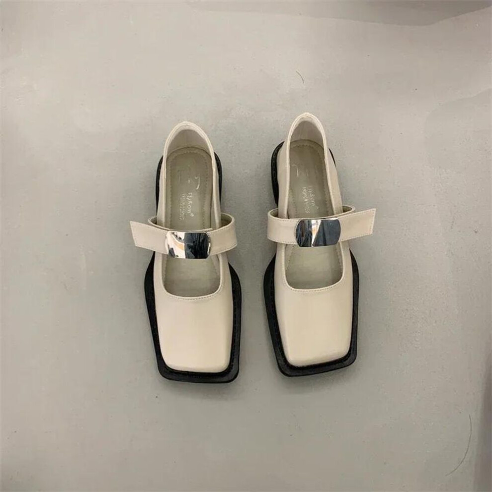 (apricot, 38) Designer Square Toe Women Mary Jane Shoes Fashion Shallow Metal Decoration Shoes Autumn  Outdoor Dress Pumps