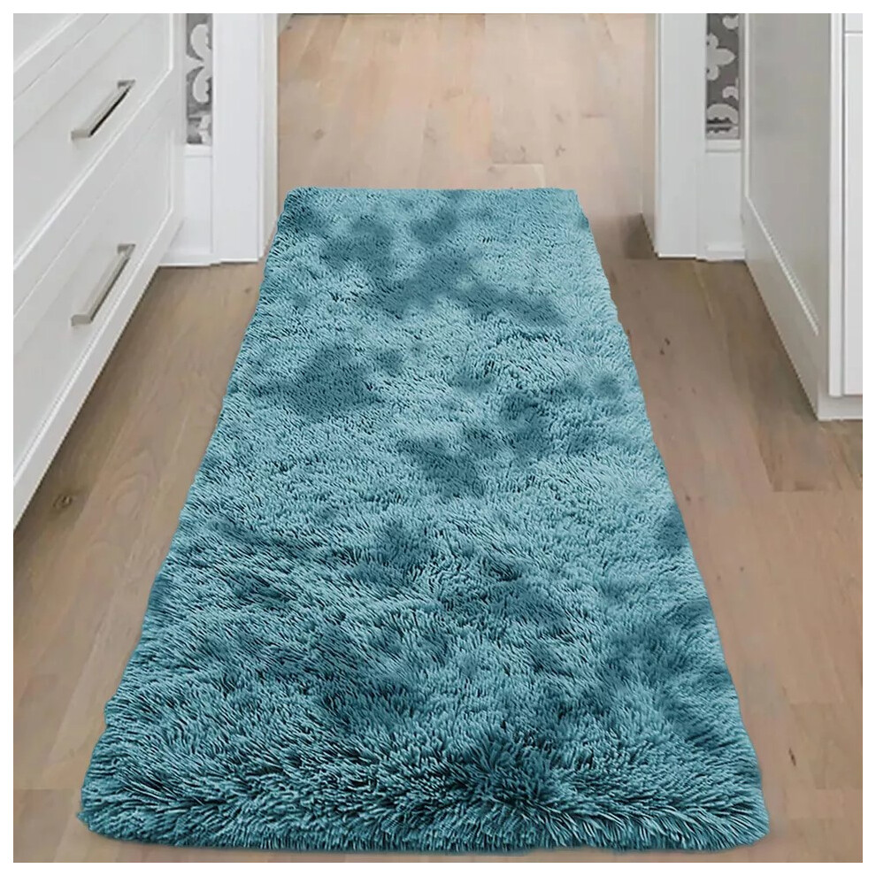 (60cm x 220cm (2ft x 7ft 7")_Runner, Tye Dye Teal) Nonslip Shaggy Fluffy Rugs Soft Extra Large Living Room Bedroom Carpets-image-OPC-PH6PVBP-NEW