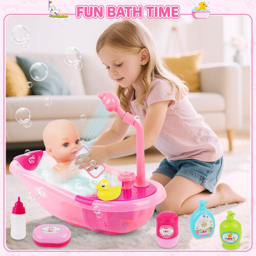Baby Doll Bath Play Set, Real Water Faucet Function & Accessories 1