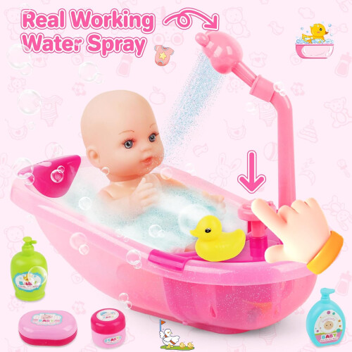 Baby Doll Bath Play Set, Real Water Faucet Function & Accessories 2