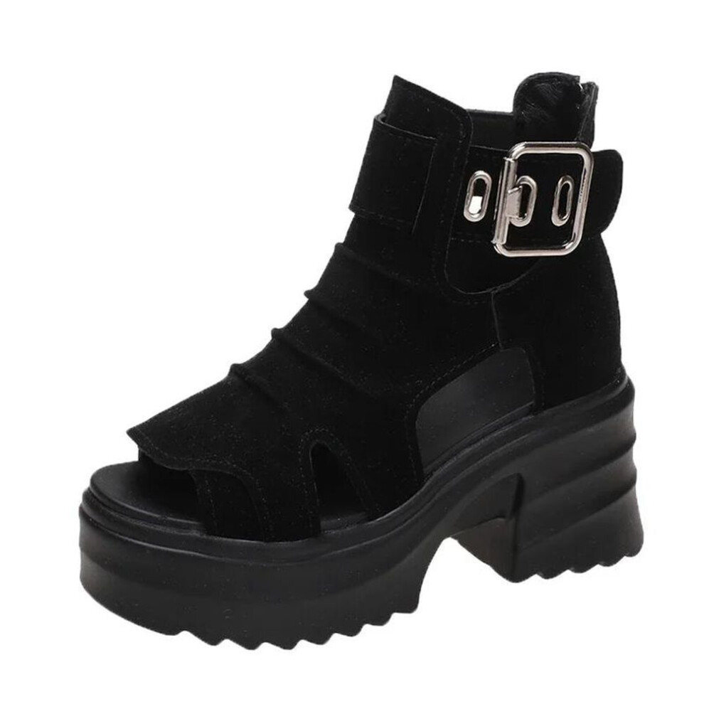 (black, 34) Gothic Chunky Platform Sandals Women Summer  Wedges Peep Toe Gladiator Shoes Woman Thick Bottom High Heels Sandalias