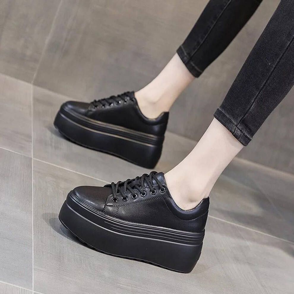 (black, 34) New  Women Casual Shoes Super Thick 8cm Platform Wedge  Fashion Sneakers Chunky  Spring Flats