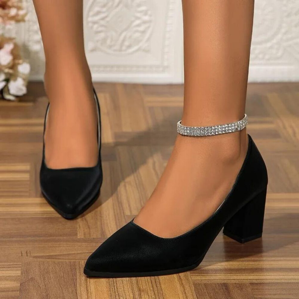 (black, 42) Purple High Heels  Autumn New Women's Pumps Comfortable Shallow Office  Shoes Sexy Pointed Toe Chunky Heels Big Size 43