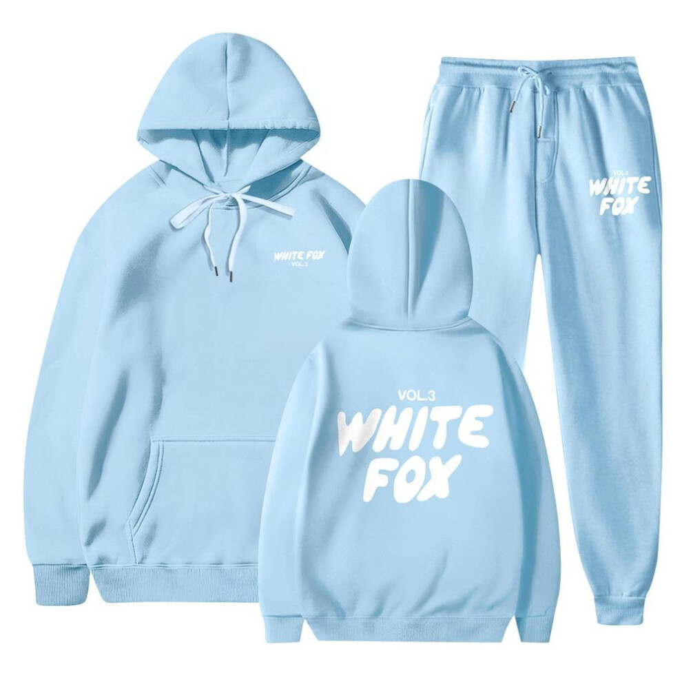 (light blue, M) Women's Casual Two Piece Hooded Long Sleeve Long Pants Sports Sweatshirt Set