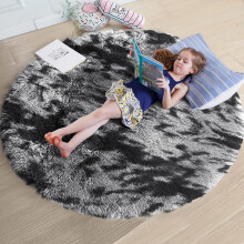 (120cm x 120cm (4ft x 4ft )_Round Rug, Tye Dye Grey) Nonslip Shaggy Fluffy Rugs Soft Extra Large Living Room Bedroom Carpets