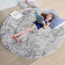 (120cm x 120cm (4ft x 4ft )_Round Rug, Tye Dye Silver) Nonslip Shaggy Fluffy Rugs Soft Extra Large Living Room Bedroom Carpets