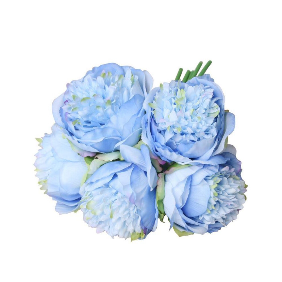 (blue) 5 Head Artificial Peony Flowers Bridal Romantic Bouquet Wedding Home Decor