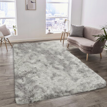 (120cm x 170cm (4ft x 5ft 8")_Area Rug, Tye Dye Silver) Nonslip Shaggy Fluffy Rugs Soft Extra Large Living Room Bedroom Carpets