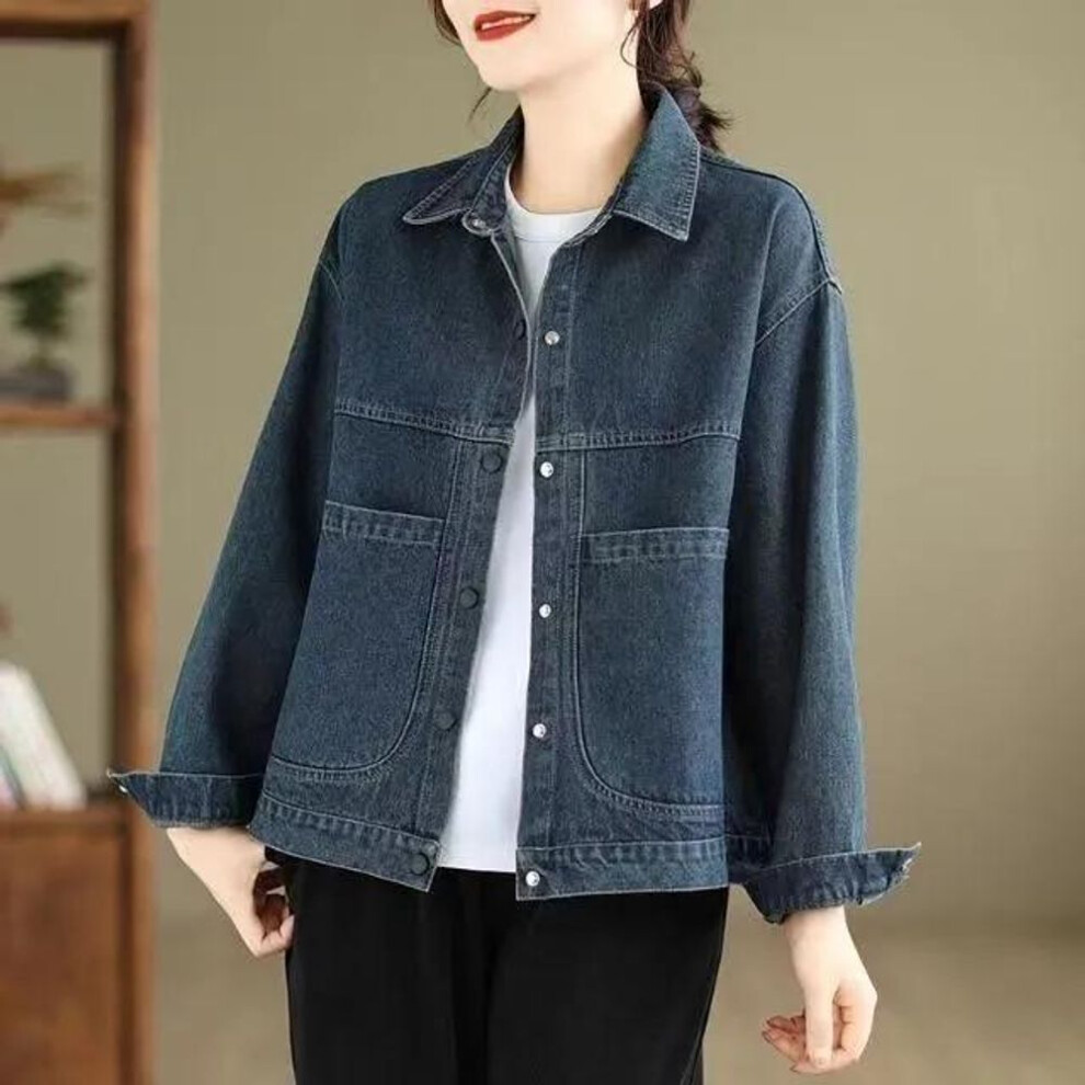 (blue, XXXXL) Spring Autumn Women Denim Jacket Retro Long Sleeve Jeans Jacket Female Loose Casual Denim Coat Outwear