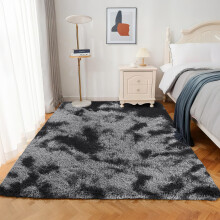 (160cm x 230cm (5ft 4" x 7ft 8")_Bedroom Rug, Tye Dye Grey) Nonslip Shaggy Fluffy Rugs Soft Extra Large Living Room Bedroom Carpets