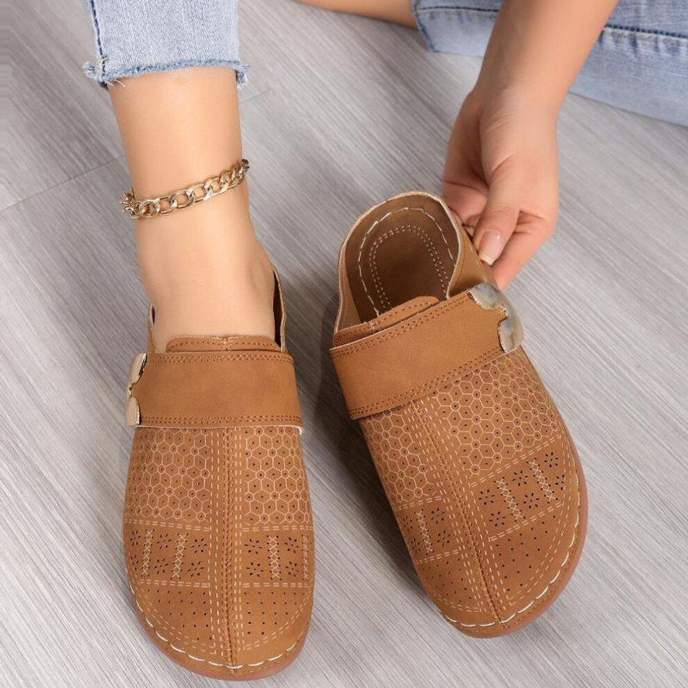 (brown, 44) Women Slippers 2025 New Summer Fashion Open Toe Shallow Sandals Flats Shoes Low Heels Slippers Slides