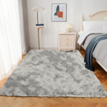 (160cm x 230cm (5ft 4" x 7ft 8")_Bedroom Rug, Tye Dye Silver) Nonslip Shaggy Fluffy Rugs Soft Extra Large Living Room Bedroom Carpets