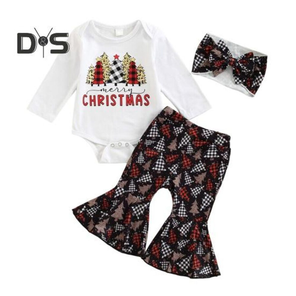 (black, 80cm) 3 Pcs/Set Girls Top Pants Headband Suit for 0-18 Months Colorful Printing Flared Trousers Long Sleeve Bodysuit with Buttoned Crotch Toddler Outfit