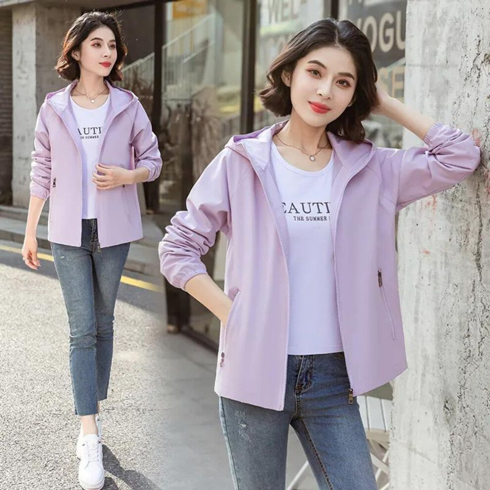 (purple, XXXXXL) Windbreaker Jacket Women Spring Autumn Trench Coat Female Sports Leisure Outerwear Large Size Hooded Outcoat Ladies Tops