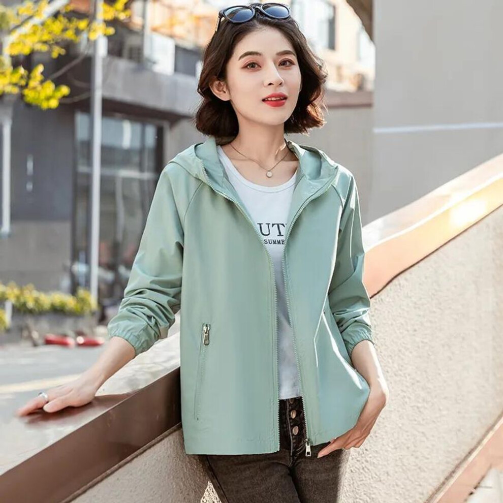 (green, L) Windbreaker Jacket Women Spring Autumn Trench Coat Female Sports Leisure Outerwear Large Size Hooded Outcoat Ladies Tops