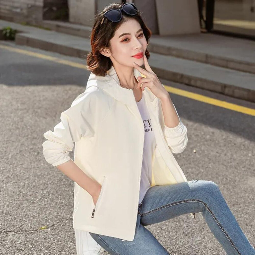 (beige, XXL) Windbreaker Jacket Women Spring Autumn Trench Coat Female Sports Leisure Outerwear Large Size Hooded Outcoat Ladies Tops