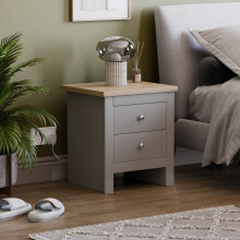 (Grey & Oak) Arlington 2 Drawer Bedside Chest Cabinet Oak Top