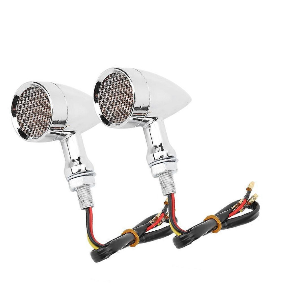 (As Show, One Size) 2Pcs Motorcycle Turn Signal Lamp Brake Vintage Grille Modification Accessorywhite Light 6909775593769